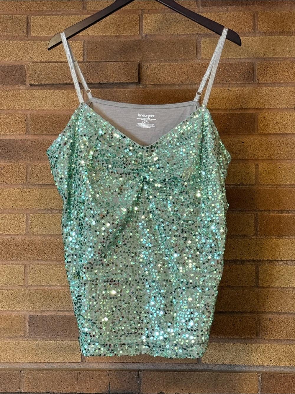 Lane Bryant Mint Sequin Cami with Silver Straps